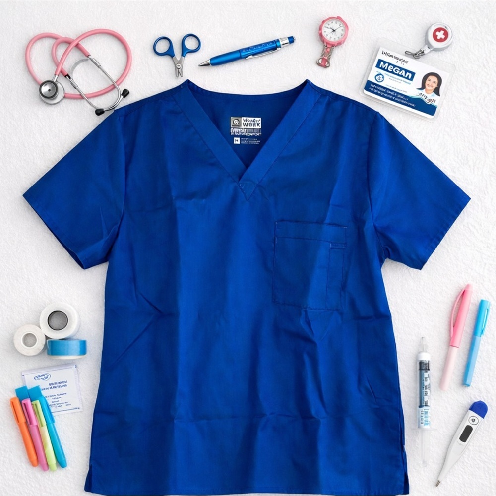 Wonder Work BRAND NEW Women’s V-Neck Top Stretch Comfort Color Royal Blue Sz Med